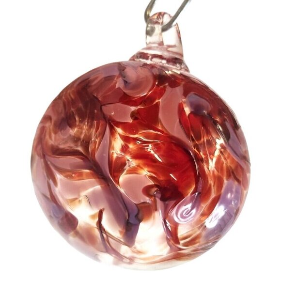 5" Hand-Blown Glass Ornament With Swirled Red & Purple Design - Picture 9 of 11